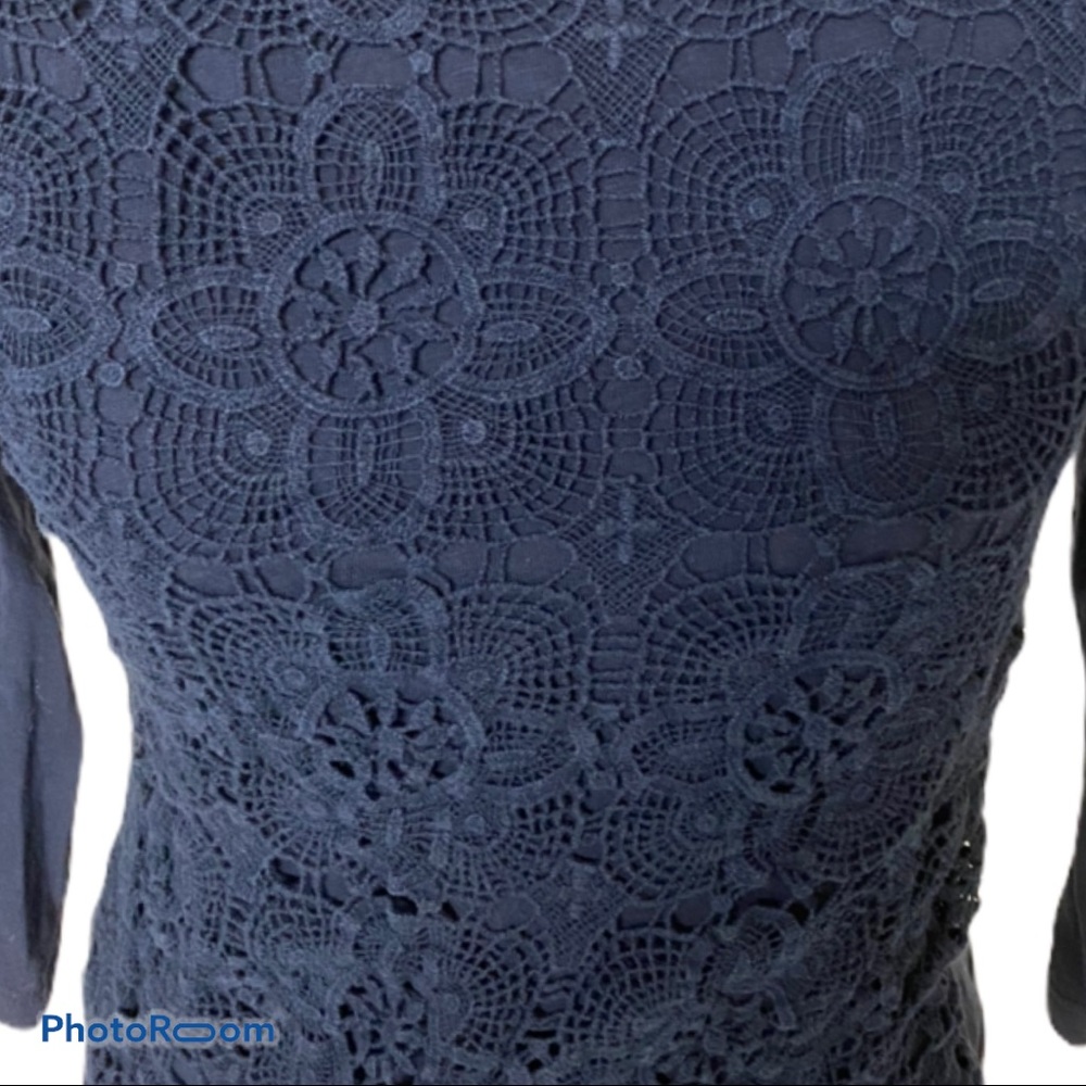 J Crew Factory Navy Lace panel knit top sz S - Picture 6 of 7